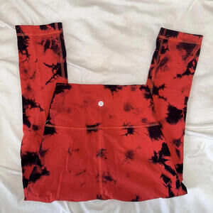 Lululemon Red Black Tie Dye Wunder Train High Rise Leggings
